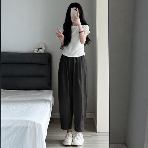 新款工装泡泡裤女夏季高腰小个子休闲裤宽松哈伦裤九分老爹水洗萝卜裤，穿上后就像回到自由的青春时光。突显青春与激情，展现知性与魅力，内外兼修，是你不可多得的选择！ 商品图4