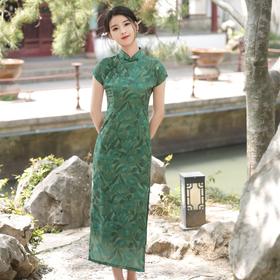 温婉优雅淑女范真开墨绿色旗袍2023年春夏新款改良年轻款YG-2247