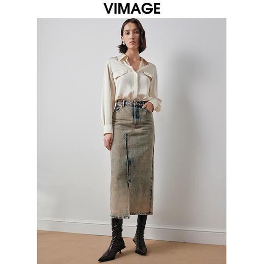 VIMAGE纬漫纪宽松慵懒感舒适百搭简约气质纯色雪纺衬衫秋新款V2009609 商品图1