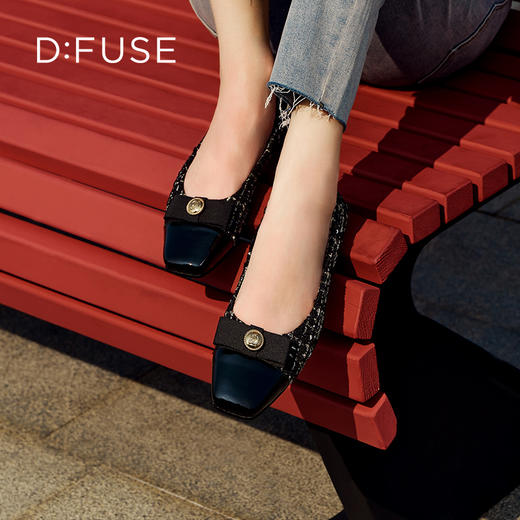 DFuse迪芙斯小香风蝴蝶结方头芭蕾鞋女翘头复古单鞋DF33111220 商品图10