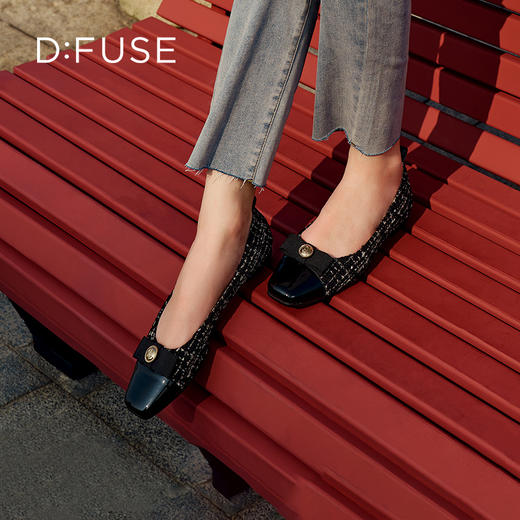 DFuse迪芙斯小香风蝴蝶结方头芭蕾鞋女翘头复古单鞋DF33111220 商品图7