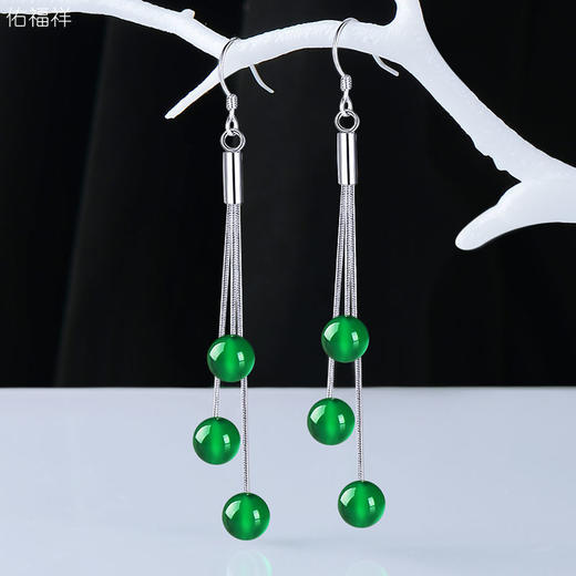 DD-玉耳环长款流苏2023新款网红S925银饰女冰种翠绿色玉髓耳坠感 商品图2