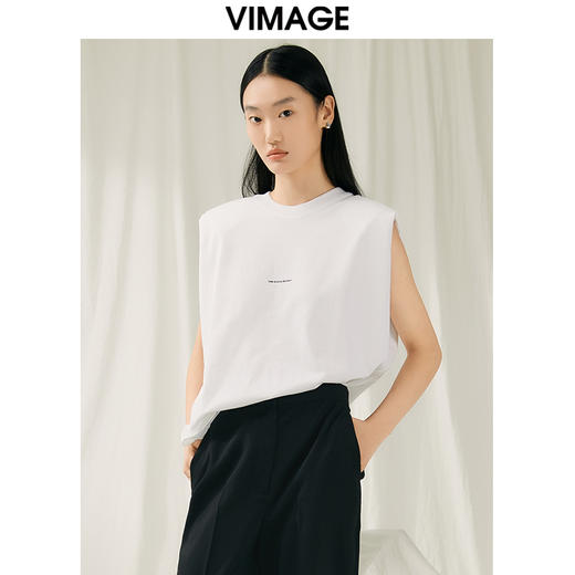 VIMAGE纬漫纪秋季新款宽松简约圆领100%棉休闲上衣V2002605 商品图1