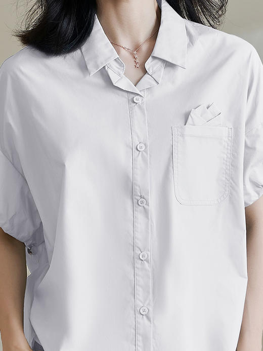 米思阳2025夏季简约通勤白色短袖衬衫弹力宽松基础百搭上衣女1812 商品图4