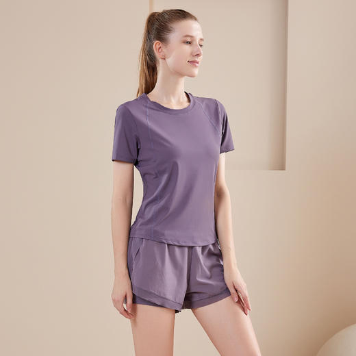 女士运动健身瑜伽服套装 网纱拼接短袖短裤跑步两件套（3-658） 商品图0