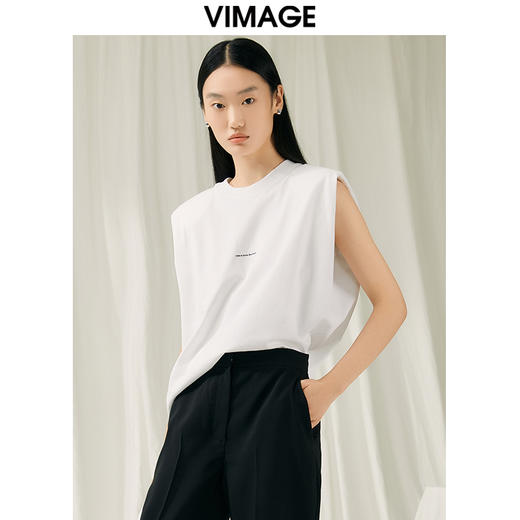 VIMAGE纬漫纪秋季新款宽松简约圆领100%棉休闲上衣V2002605 商品图3
