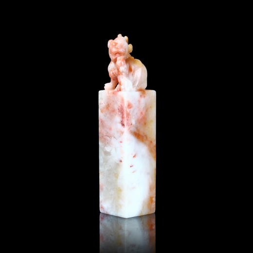 孤品014509:老挝石红花冻貔貅钮方章-3.3*3.3*14.4cm 商品图1