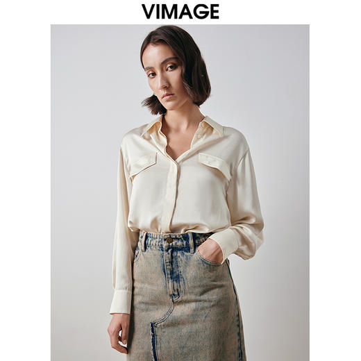 VIMAGE纬漫纪宽松慵懒感舒适百搭简约气质纯色雪纺衬衫秋新款V2009609 商品图2