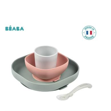 法国beaba婴儿辅食碗硅胶吸盘式碗勺4件套装宝宝餐盘水杯儿童餐具BAB-913428-36 商品图0