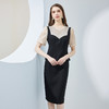 QF84B瑟俪撞色领口钉珠合体收腰连衣裙 商品缩略图0