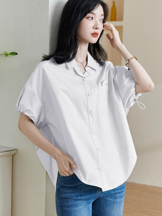 米思阳2025夏季简约通勤白色短袖衬衫弹力宽松基础百搭上衣女1812 商品图1
