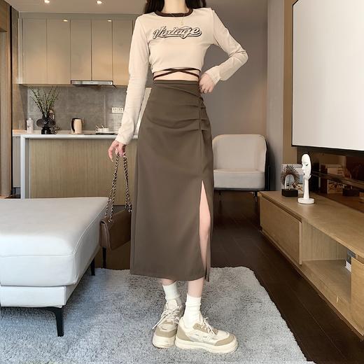 不规则褶皱开叉半身裙女春夏新款设计感一步裙高腰a字包臀中长裙_HLY 商品图7