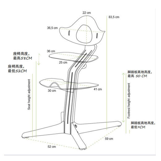 【新品】北欧Stokke Nomi 宝宝儿童成长椅单椅儿童餐椅学坐椅 轻巧有滑轮方便移动 商品图7