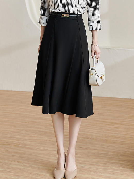 剩S/XXL 米思阳2024春季新款温柔淑女高腰a字半身裙垂坠感大摆伞裙女2112 商品图2