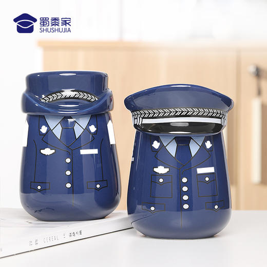 【男/女款制服陶瓷杯】创意喝水杯家用带盖勺咖啡杯茶杯精致套装马克杯 商品图2