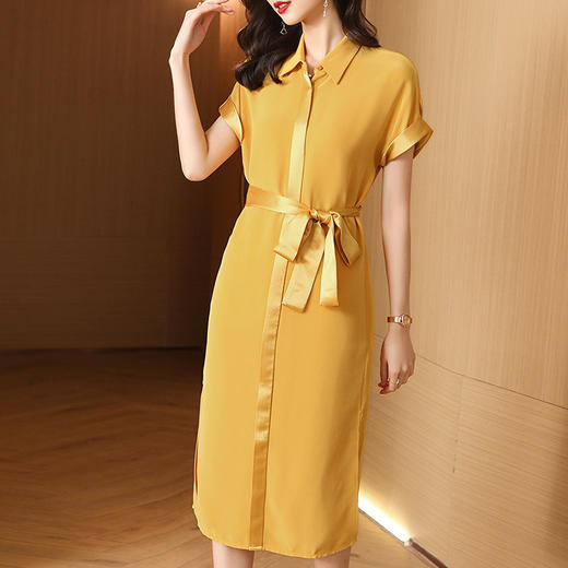 优雅舒适，大码西装翻领短袖绑带醋酸中长款连衣裙KDS2258 商品图0
