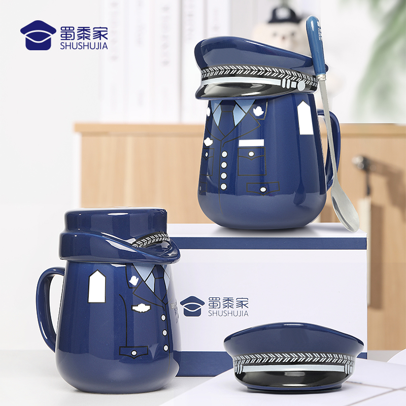 【男/女款制服陶瓷杯】创意喝水杯家用带盖勺咖啡杯茶杯精致套装马克杯