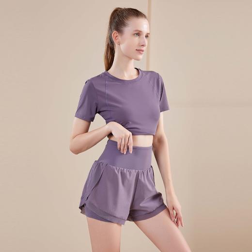 女士运动健身瑜伽服套装 网纱拼接短袖短裤跑步两件套（3-658） 商品图1