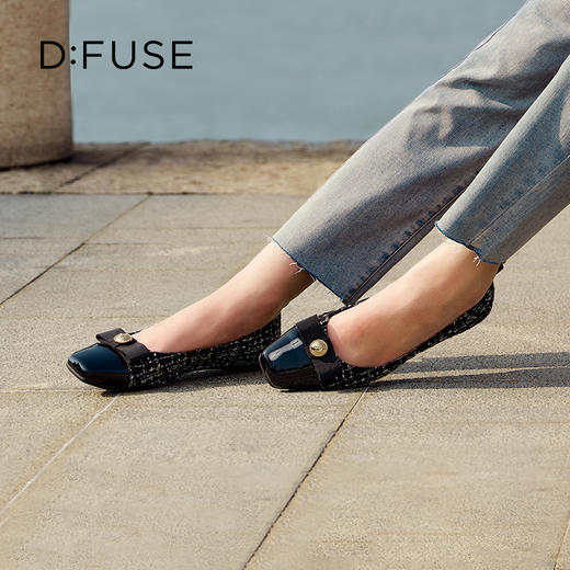 DFuse迪芙斯小香风蝴蝶结方头芭蕾鞋女翘头复古单鞋DF33111220 商品图9