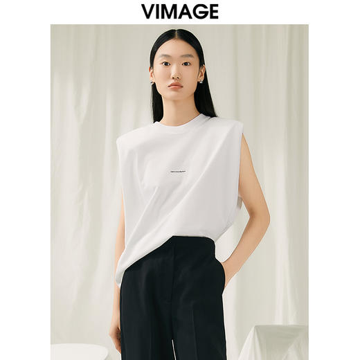 VIMAGE纬漫纪秋季新款宽松简约圆领100%棉休闲上衣V2002605 商品图5