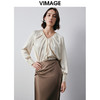 VIMAGE纬漫纪高级感压褶设计V领宽松直筒显瘦雪纺上衣秋季新款V2013610 商品缩略图0