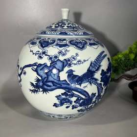 柴窑青花锦上添花茶叶罐