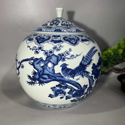 柴窑青花锦上添花茶叶罐 商品图0