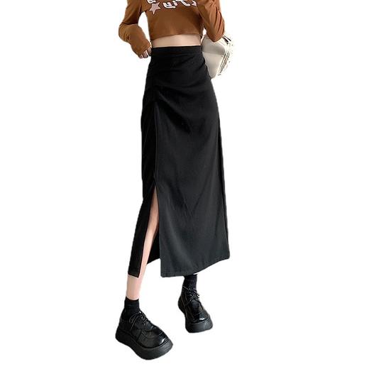 不规则褶皱开叉半身裙女春夏新款设计感一步裙高腰a字包臀中长裙_HLY 商品图4