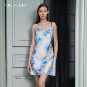 Solo seta真丝睡裙短款女丝绸居家桑蚕丝荡领吊带裙外穿秋冬