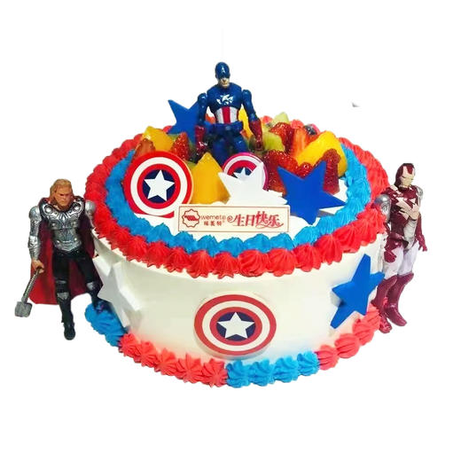 味美特“美国队长”超级酷帅儿童喜爱奶油蛋糕，蛋糕夹层是果酱儿【三选一】+扁桃巧克力脆脆搭配 商品图0