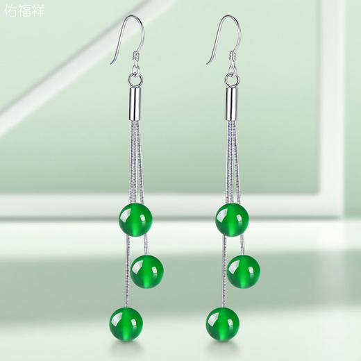 DD-玉耳环长款流苏2023新款网红S925银饰女冰种翠绿色玉髓耳坠感 商品图7