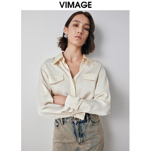 VIMAGE纬漫纪宽松慵懒感舒适百搭简约气质纯色雪纺衬衫秋新款V2009609 商品图3