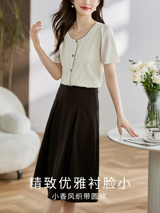 【专属特价】熙世界2025夏装新款小香风织带圆领雪纺衫女新款漂亮时尚小衫上衣 商品图2