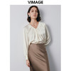 VIMAGE纬漫纪高级感压褶设计V领宽松直筒显瘦雪纺上衣秋季新款V2013610 商品缩略图2