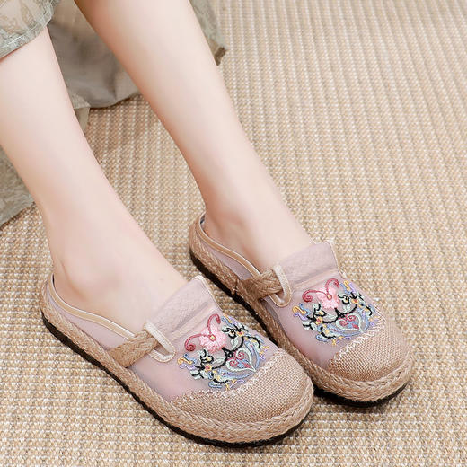 夏季网纱布拖鞋，外穿绣花汉服鞋MY- W-376拖 商品图0