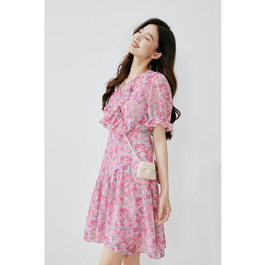 【严选】诗凡黎夏短款荷叶V领连衣裙7E6193651 商品图4