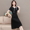 时尚优雅，夏款中长款修身气质V领短袖假两件A字裙黑色连衣裙QYM-XQD-5B107-L 商品缩略图2
