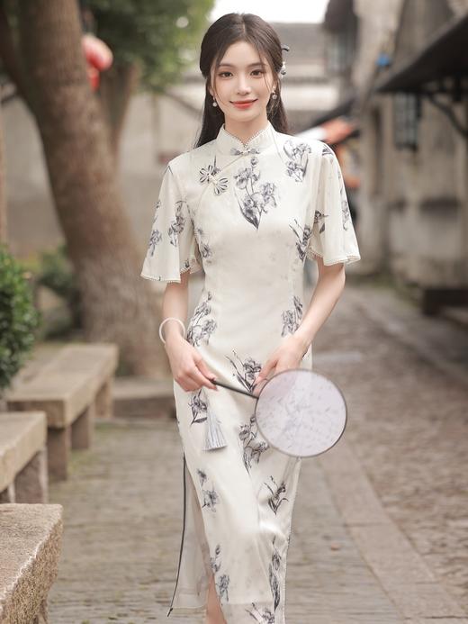 优雅修身，春夏新款改良短袖少女郁金香长款倒大袖旗袍YG-2270 商品图2