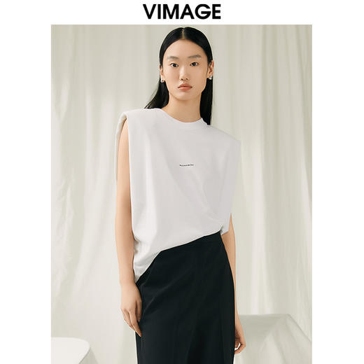 VIMAGE纬漫纪秋季新款宽松简约圆领100%棉休闲上衣V2002605 商品图2