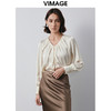 VIMAGE纬漫纪高级感压褶设计V领宽松直筒显瘦雪纺上衣秋季新款V2013610 商品缩略图3