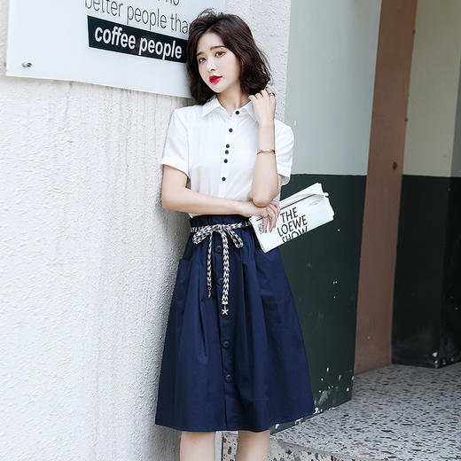 简约个性翻领衬衫，宽松A字裙摆两件套裙HR-NSYY2168 商品图2