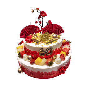 味美特“福气满满”祝寿水果蛋糕-60数字是可以更换的，金元宝是巧克力，可以放心食用的，梅花、扇子是插件，不可食用
