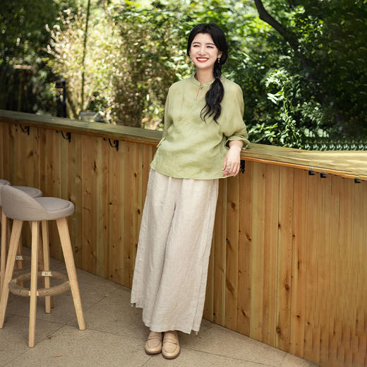 绽放501朵/高端100支砂洗苎麻中式盘扣斜襟系带衬衫文艺背心 商品图3
