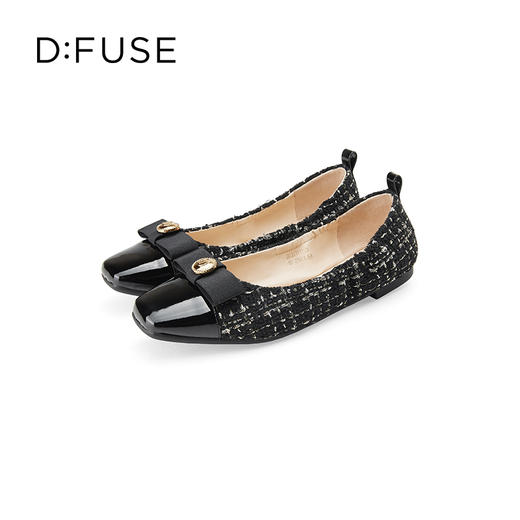DFuse迪芙斯小香风蝴蝶结方头芭蕾鞋女翘头复古单鞋DF33111220 商品图5