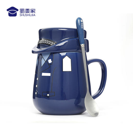 【男/女款制服陶瓷杯】创意喝水杯家用带盖勺咖啡杯茶杯精致套装马克杯 商品图5