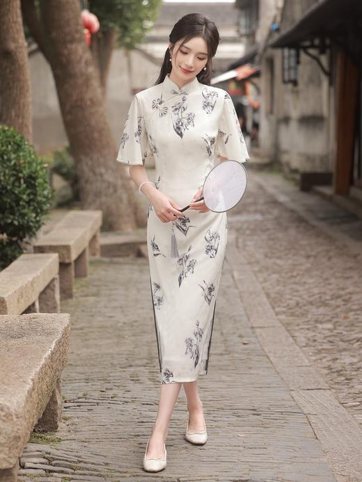 优雅修身，春夏新款改良短袖少女郁金香长款倒大袖旗袍YG-2270 商品图0