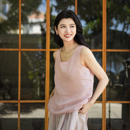 绽放501朵/高端100支砂洗苎麻中式盘扣斜襟系带衬衫文艺背心 商品图0