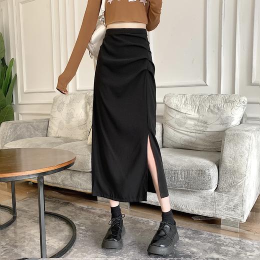 不规则褶皱开叉半身裙女春夏新款设计感一步裙高腰a字包臀中长裙_HLY 商品图5