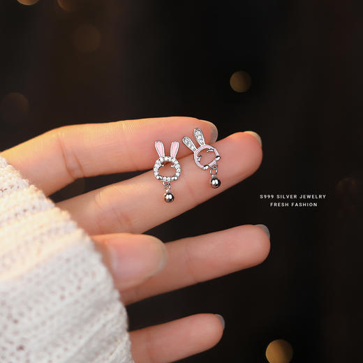 【乐乐兔】S99足银微镶锆石兔子耳钉【YXS-E3088】 商品图1