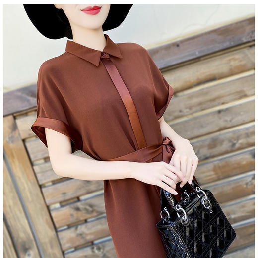 优雅舒适，大码西装翻领短袖绑带醋酸中长款连衣裙KDS2258 商品图2